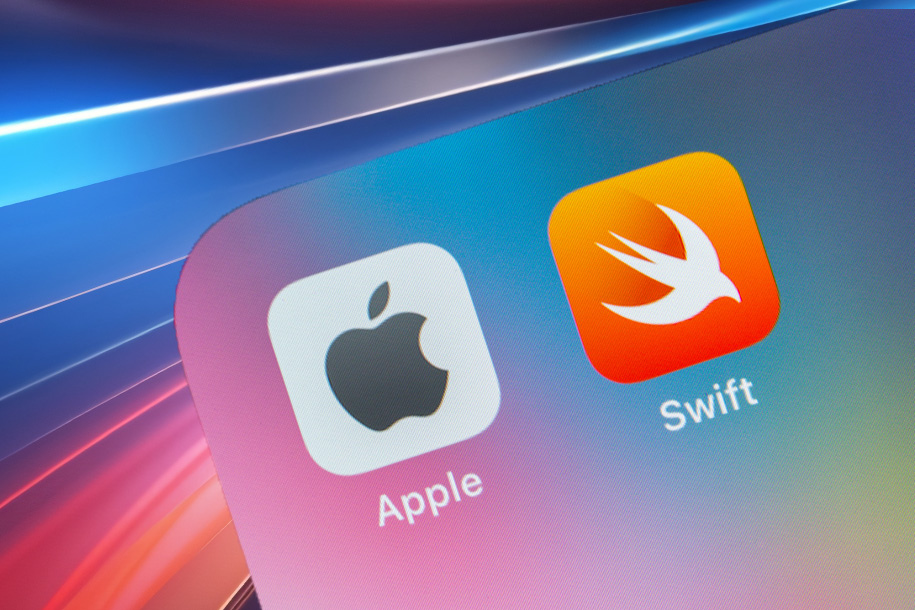 iPhone screen with Apple and Swift logos