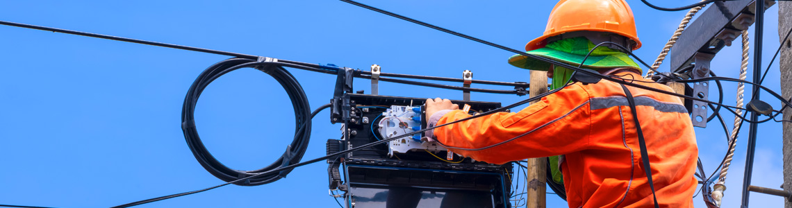 Fiber optics technician at work