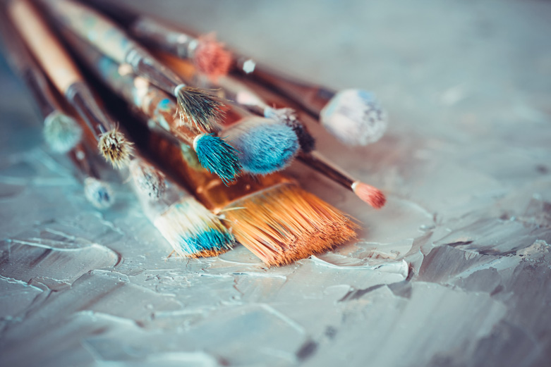 Art canvas with brushes for fine art