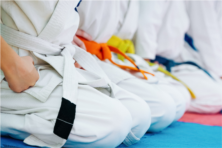 Group of Karate practitioners sitting over their knees